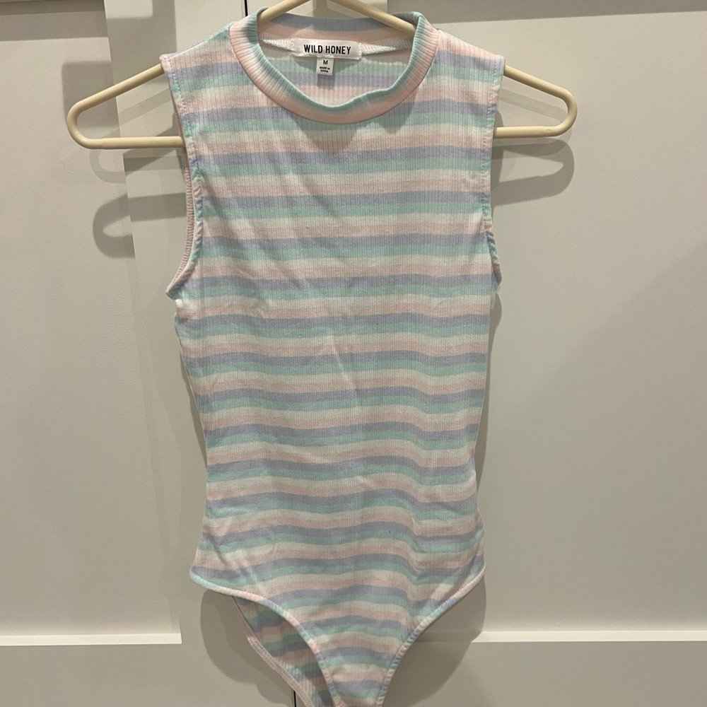 Wild Honey Pink and Blue Bodysuit Striped One Piece